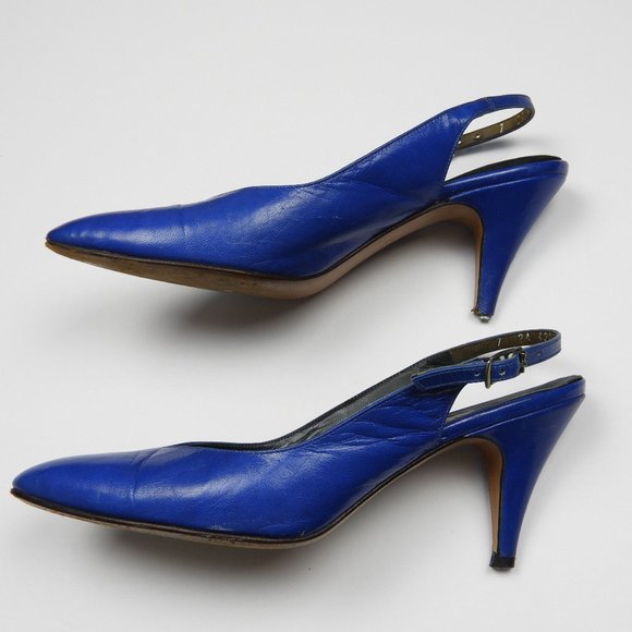 Vintage Blue Leather Slingback Heels - Picture 2 of 5